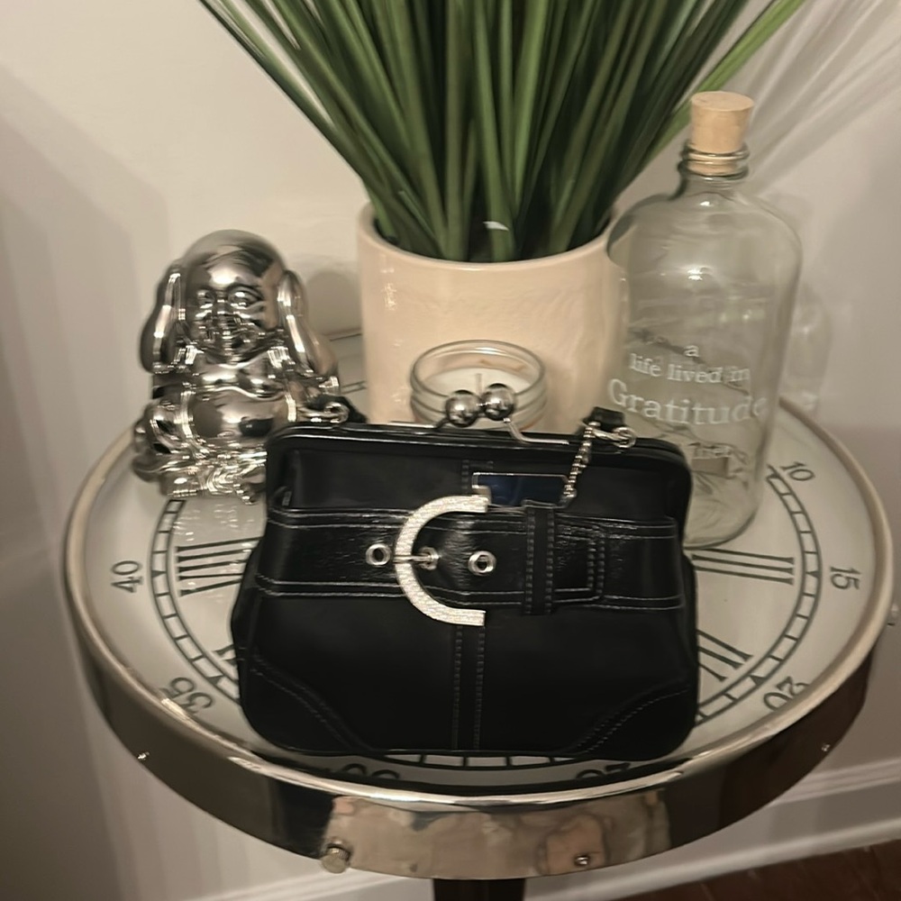 Coach Black Leather Mini Bag with Silver Buckle